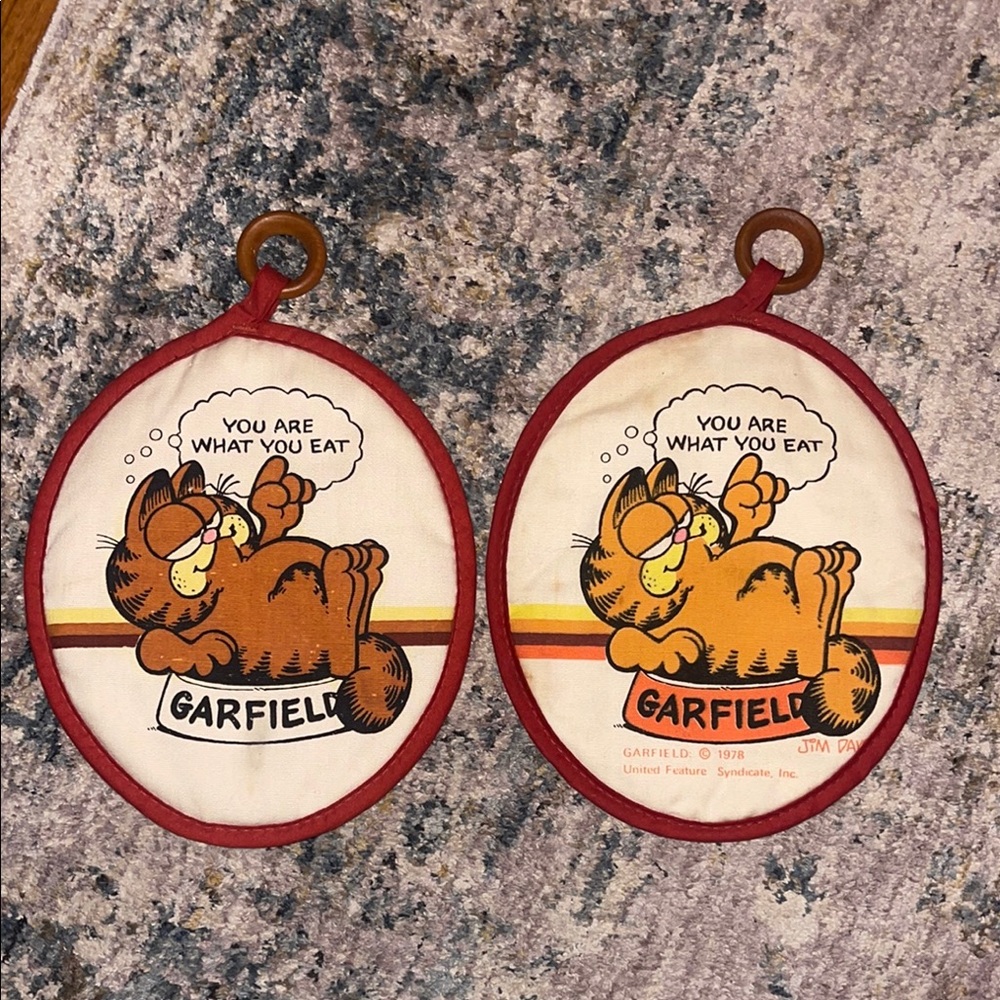 Vintage Garfield Jim Davis Comic Oven Potholder You Are What You Eat 1978 Pair